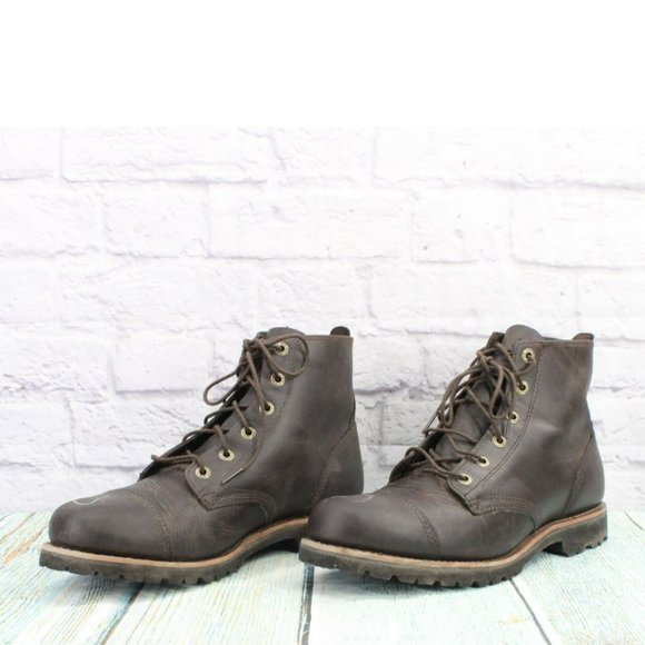 LL Bean Brown Leather Cap Toe Vibram Sole Casual Ankle Boots Size 11.5 Wide - Picture 2 of 9